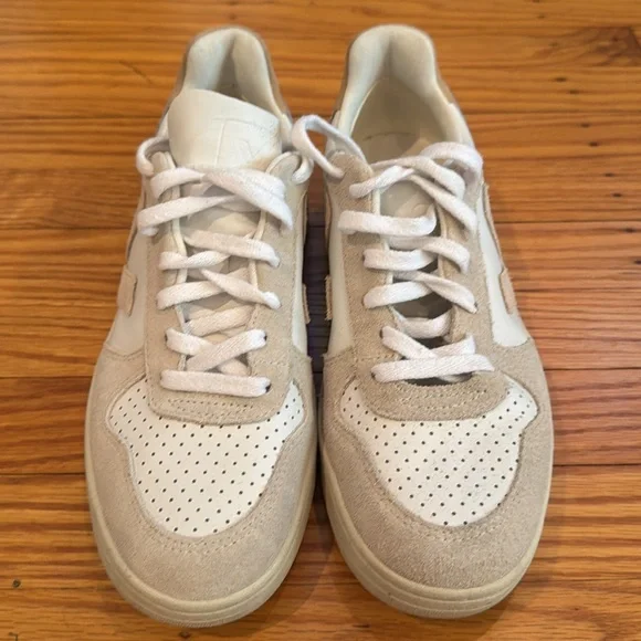 Veja Beige and White Athletic Shoes with Leopard Accent - Picture 2 of 7